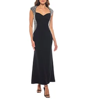 Marina Sweetheart Neck Cap Sleeve Beaded Side Detail Sheath Dress