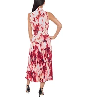 Marina Tie Dye Pleated Mock Neck Sleeveless A-Line Midi Dress
