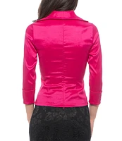 Marina V Neck 3/4 Sleeve Knot Front Stretch Taffeta Blouse