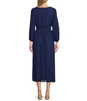 Marina V-Neck 3/4 Sleeve Pleated Maxi Dress