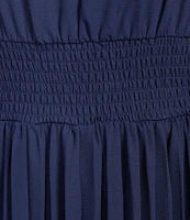 Marina V-Neck 3/4 Sleeve Pleated Maxi Dress
