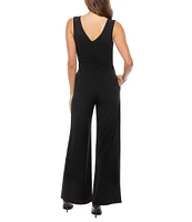 Marina Wide Leg Belted Scuba Crepe Jumpsuit