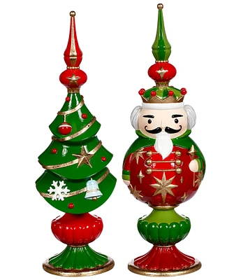 Mark Roberts Holiday Collection 2-Piece Assorted Nutcracker and Tree Finial Tabletop Decor Set