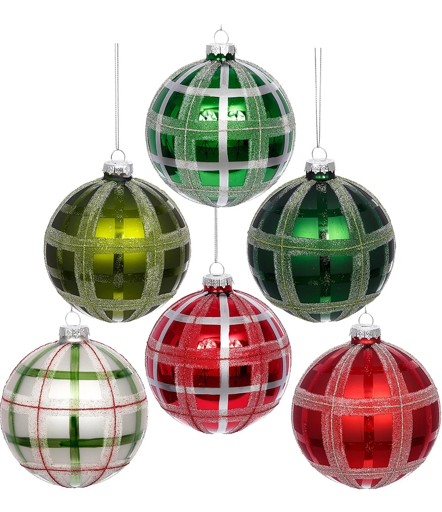 Mark Roberts Holiday Collection 6-Piece Assorted English Plaid Glass Ornament, Set