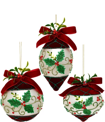 Mark Roberts Holiday Collection 6-Piece Assorted Ribboned Holly Berry Ornament Set