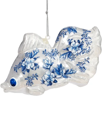 Mark Roberts Holiday Collection 6-Piece Blue Floral and White Fantail Glass Fish Ornament Set