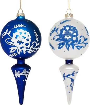 Mark Roberts Holiday Collection Assorted Blue and White Floral Finial Ornament, Set of 12