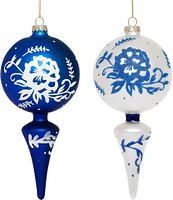 Mark Roberts Holiday Collection Assorted Blue and White Floral Finial Ornament, Set of 12