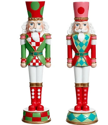 Mark Roberts Holiday Collection Assorted Checkered Red and Green Nutcracker Tabletop Decor, Set of 2