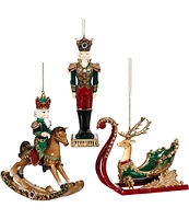 Mark Roberts Holiday Collection Assorted Nutcracker and Sled Ornament Set, Set of 3