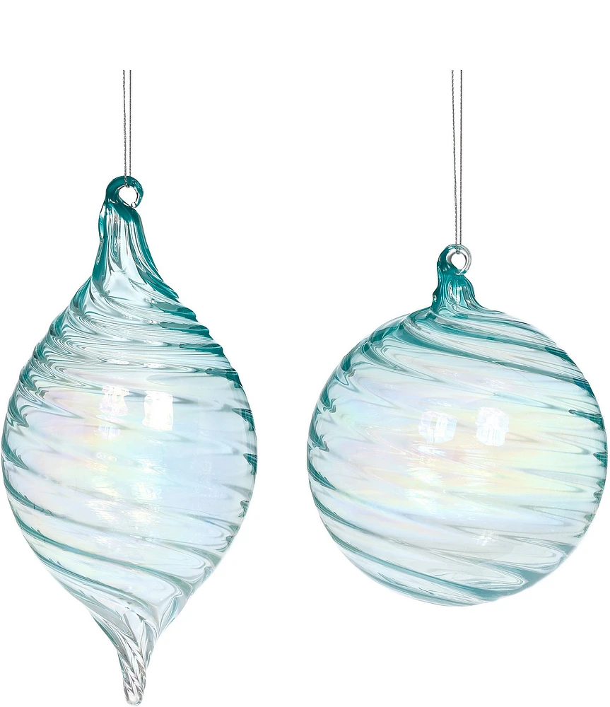 Mark Roberts Holiday Collection Assorted Turquoise Swirl Glass Ornament Set, Set of 6