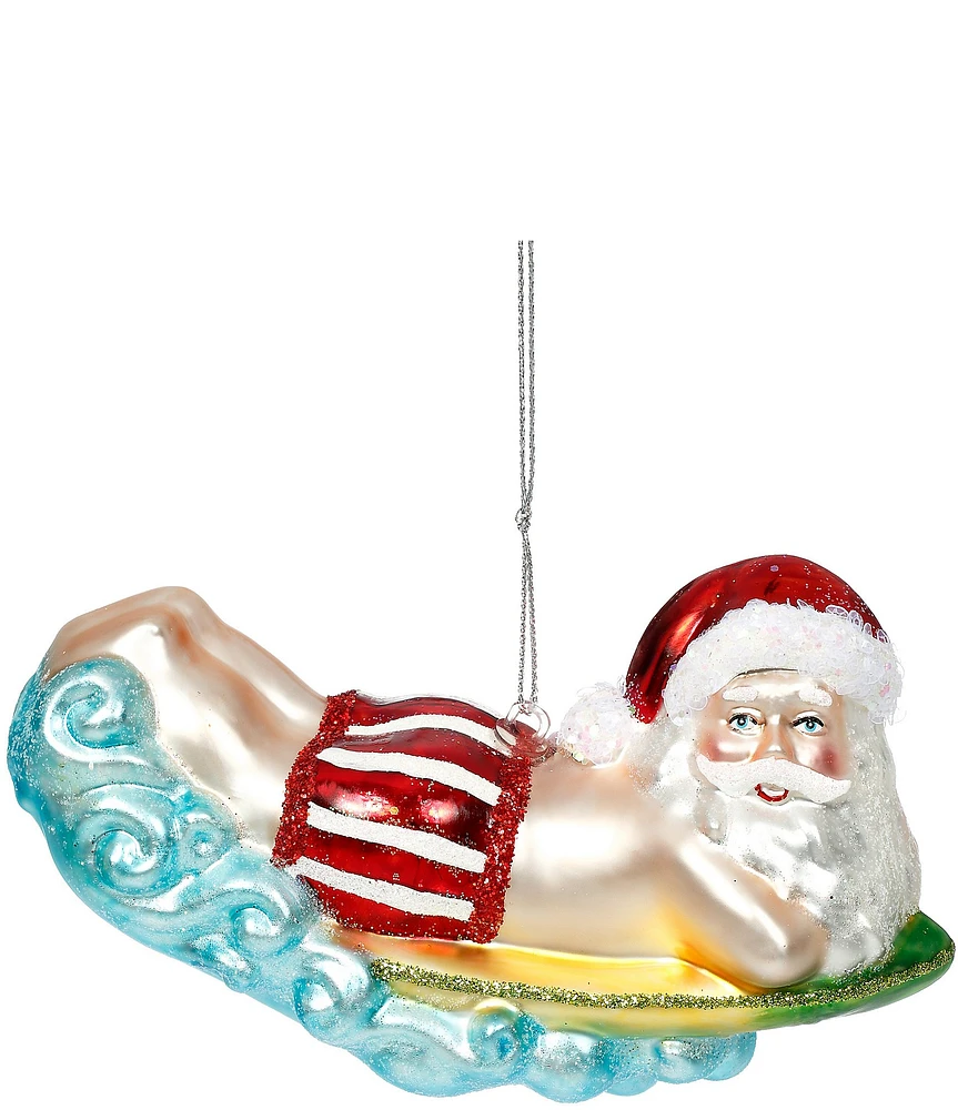 Mark Roberts Holiday Collection Beach Santa with Surfboard Glass Ornament, Set of 6