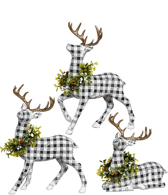 Mark Roberts Holiday Collection Black and White Plaid Reindeer Figurine, Assortment of 3