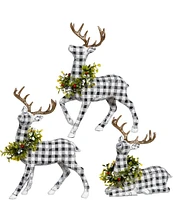 Mark Roberts Holiday Collection Black and White Plaid Reindeer Figurine, Assortment of 3