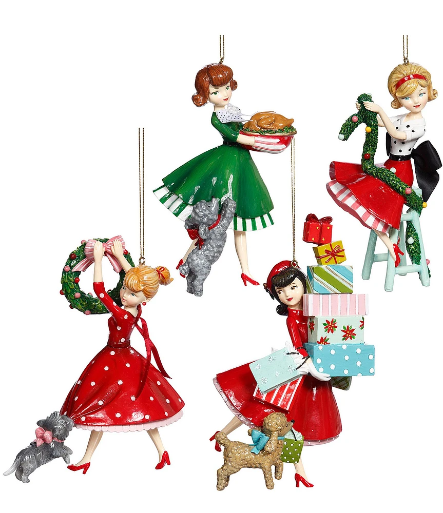 Mark Roberts Holiday Collection Dinner Girl Ornament, Assortment of 4