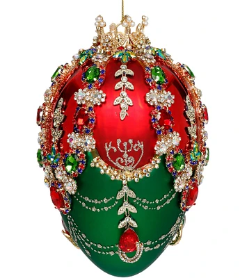 Mark Roberts Holiday Collection Faberge Green and Red Jewel Egg Ornament