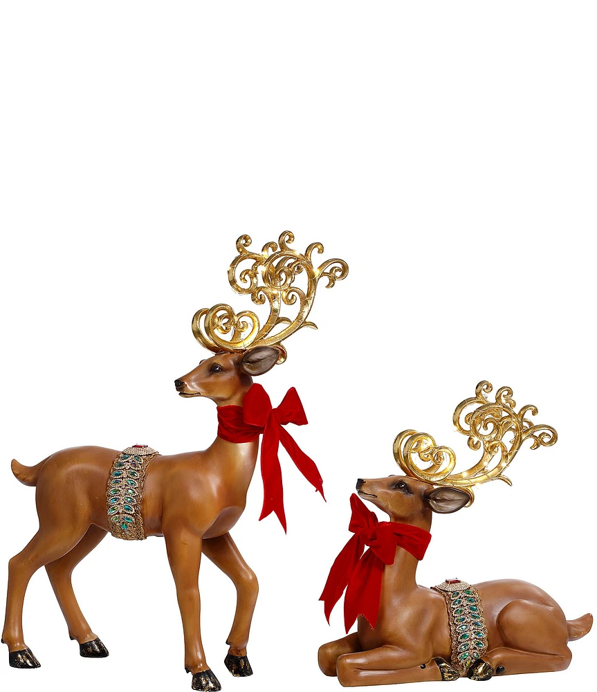 Mark Roberts Holiday Collection LED Lighted Antler Deer Figurine , Set of 2