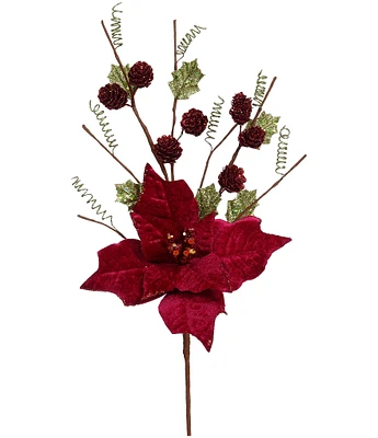 Mark Roberts Holiday Collection Poinsettia and Pinecone Spray Pick, Set of 12