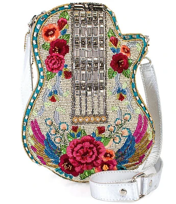 Mary Frances Metallic Melody Beaded Floral Guitar Crossbody Bag