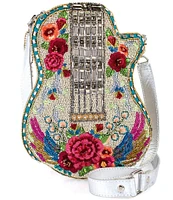Mary Frances Metallic Melody Beaded Floral Guitar Crossbody Bag