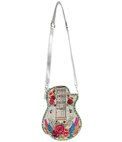 Mary Frances Metallic Melody Beaded Floral Guitar Crossbody Bag