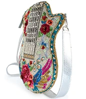 Mary Frances Metallic Melody Beaded Floral Guitar Crossbody Bag