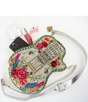 Mary Frances Metallic Melody Beaded Floral Guitar Crossbody Bag