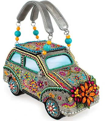 Mary Frances Sunny Drive Beaded Floral Car Novelty Top Handle Bag