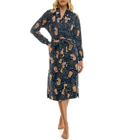 MASONgrey Della Long Banded Sleeve Tie Front Long Knit Cosmic Jungle Print Robe