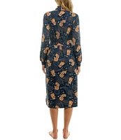 MASONgrey Della Long Banded Sleeve Tie Front Long Knit Cosmic Jungle Print Robe