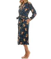 MASONgrey Della Long Banded Sleeve Tie Front Long Knit Cosmic Jungle Print Robe