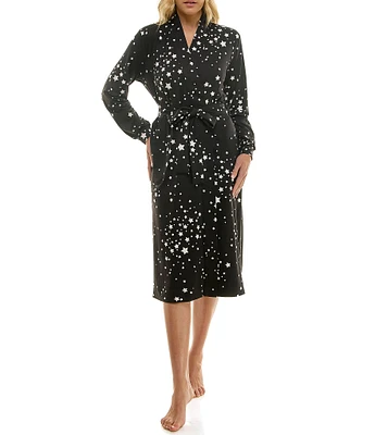 MASONgrey Della Long Banded Sleeve Tie Front Long Knit Star Print Robe