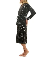 MASONgrey Della Long Banded Sleeve Tie Front Long Knit Star Print Robe