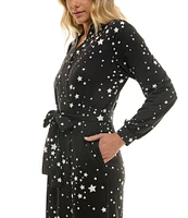 MASONgrey Della Long Banded Sleeve Tie Front Long Knit Star Print Robe