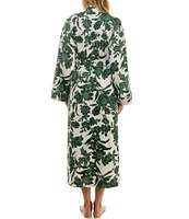 MASONgrey Long Sleeve Tie Front Knit Floral Print Long Kimono Robe