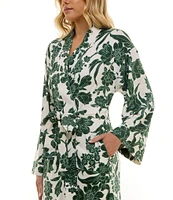 MASONgrey Long Sleeve Tie Front Knit Floral Print Long Kimono Robe