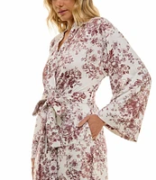 MASONgrey Long Sleeve Tie Front Knit Toile Print Long Kimono Robe