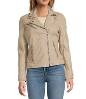 Mauritius Asymmetrical Zip Distressed Leather Notch Collar Moto Jacket