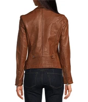 Mauritius Front Zip Lambskin Leather Long Sleeve Moto Statement Jacket