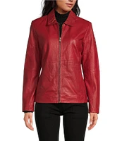 Mauritius Kelley Lambskin Leather Point Collar Zip Front Jacket