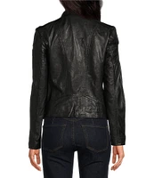 Mauritius Lamb Leather Mandarin Collar Front Zip Moto Jacket