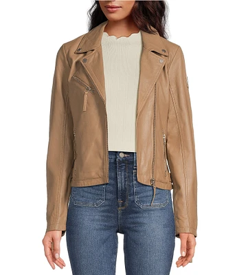 Mauritius Lambskin Leather Notch Collar Asymmetrical Zip Classic Moto Jacket