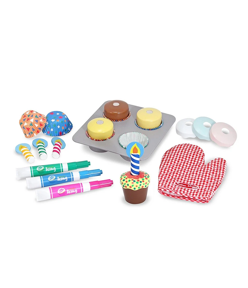 Melissa & Doug Wooden Bake & Decorate Cupcake Set