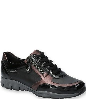 Mephisto Ylona Side Zip Embossed Metallic Leather Oxford Sneakers