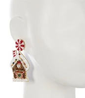 Merry & Bright Beaded Christmas Gingerbread House Statement Drop Earrings