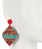 Merry & Bright Beaded Christmas Ornament Statement Drop Earrings