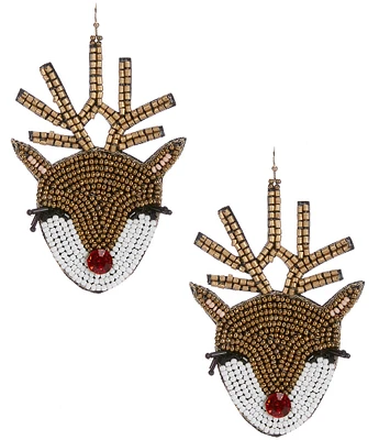 Merry & Bright Beaded Christmas Reindeer Statement Drop Earrings