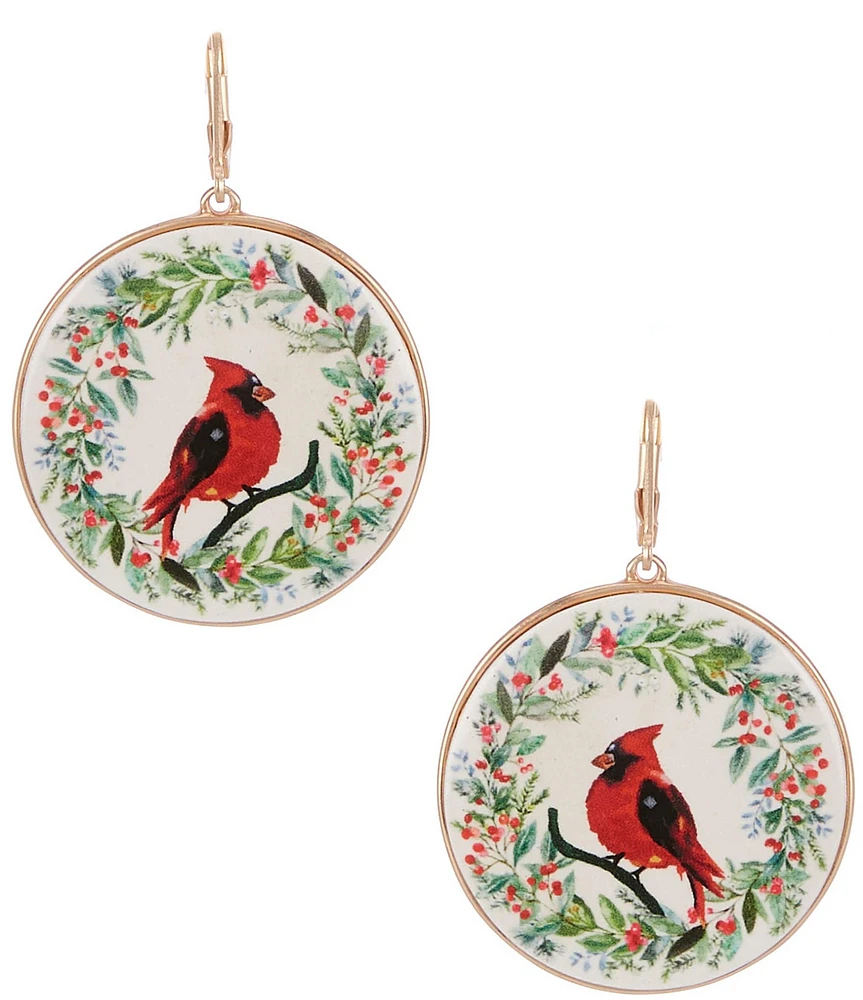 Merry & Bright Cardinal Christmas Wreath Drop Earrings