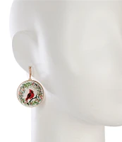 Merry & Bright Cardinal Christmas Wreath Drop Earrings