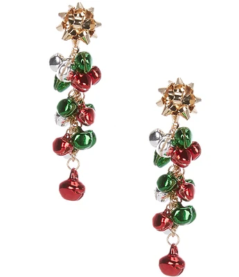 Merry & Bright Christmas Bow and Bells Drop Earrings